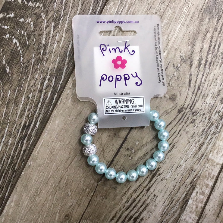Pink Poppy - Pastel Pearl Bracelet  - (BCF-408) Blue/Pink