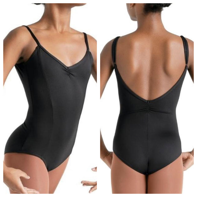ON SALE Brielle Mesh V-Neck Camisole Leotard (Black)