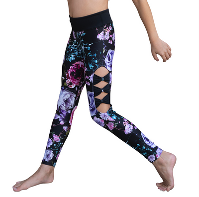 Danz N Motion - Printed Legging with Side Bows - Adult (20428A) - Midnight Garden (GSO) FINAL SALE