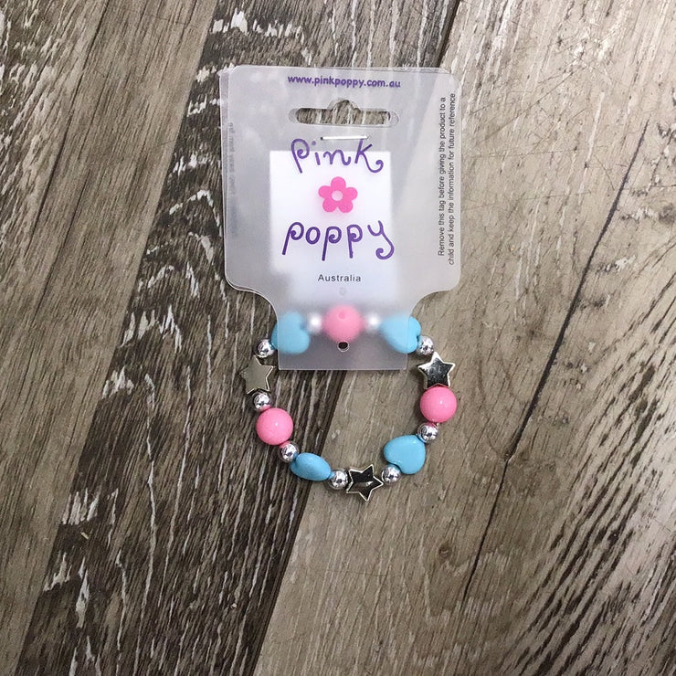 Pink Poppy - Heart/Star Bracelet - (BCT313) - Pink/Blue