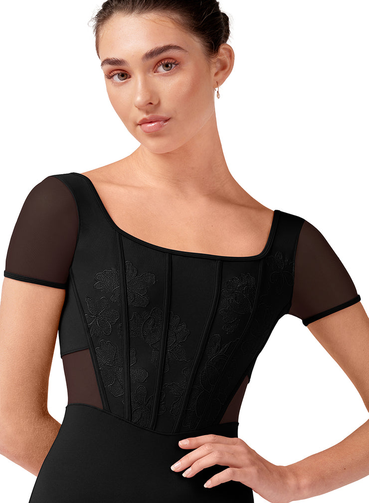Bloch - Embroidered Corset Cap Sleeve Leotard - Adult (L20001) - Black