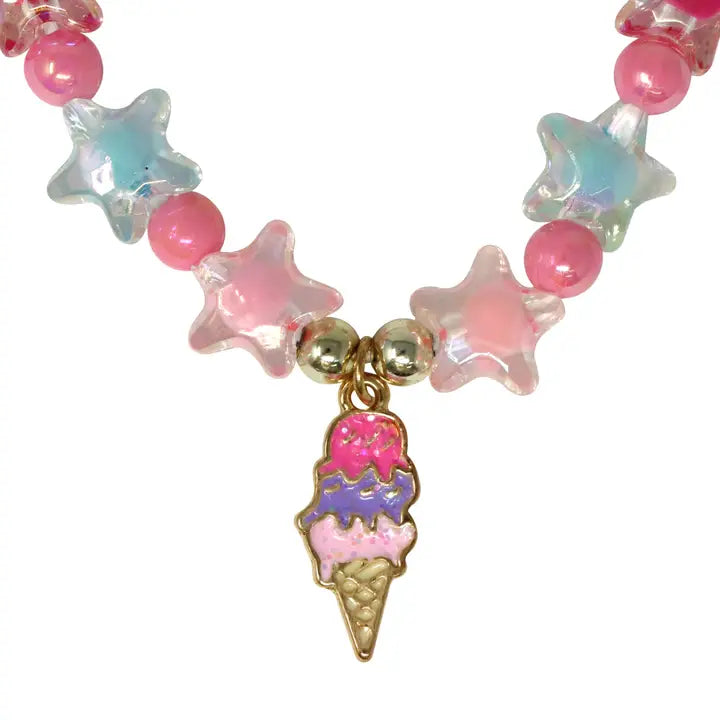 Pink Poppy - Ice Cream Charm Necklace with Bracelet Set (NBL013) - Pink