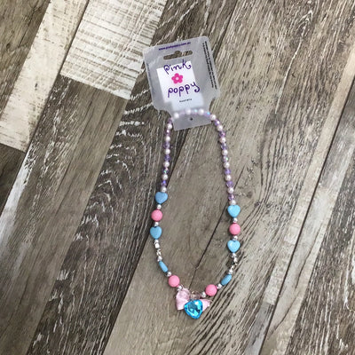 Pink Poppy - Beaded Heart/Star Necklace - (NCT313) - Blue