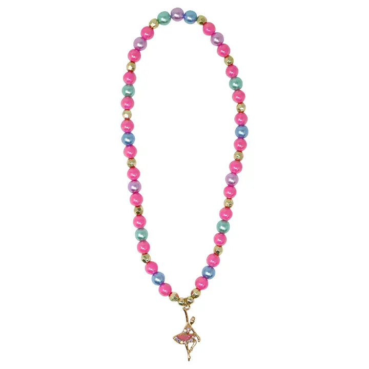 Pink Poppy - Ballet Dance Necklace (NCM121) - Pink/Gold/Silver