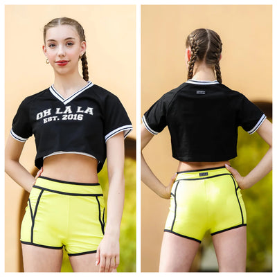 Oh La La Dancewear - Football Crop Tee - Child/Adult (OLL278-BLK) - Black