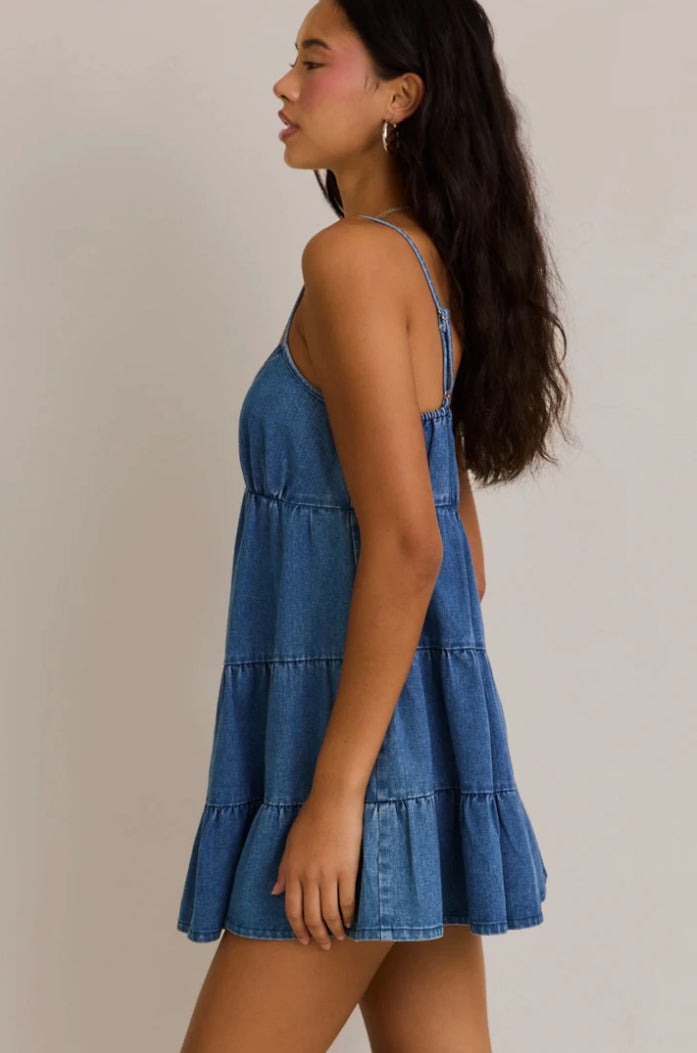 Le Lis Collection - Spaghetti Strap Tiered Denim Dress