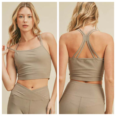 Kimberly C - Ribbed Cami Cropped Tank With Strappy Back - Adult (TP7027) - Sand (GSO)
