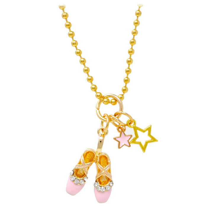 Zomi Gems - Ballet Slippers & Stars Gold Charm Necklace