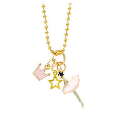 Zomi Gems - Ballerina, Crown, & Star Gold Charm Necklace
