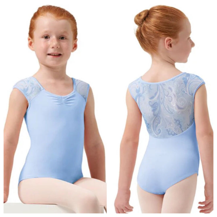 Mirella - V Neck Mesh Cap Sleeve Leotard - Child (M1558C) - Blue