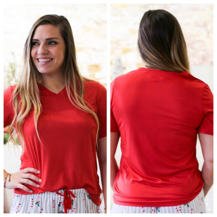 The Royal Standard - Highlands V Neck Pocket Tee - Adult - True Red - FINAL SALE