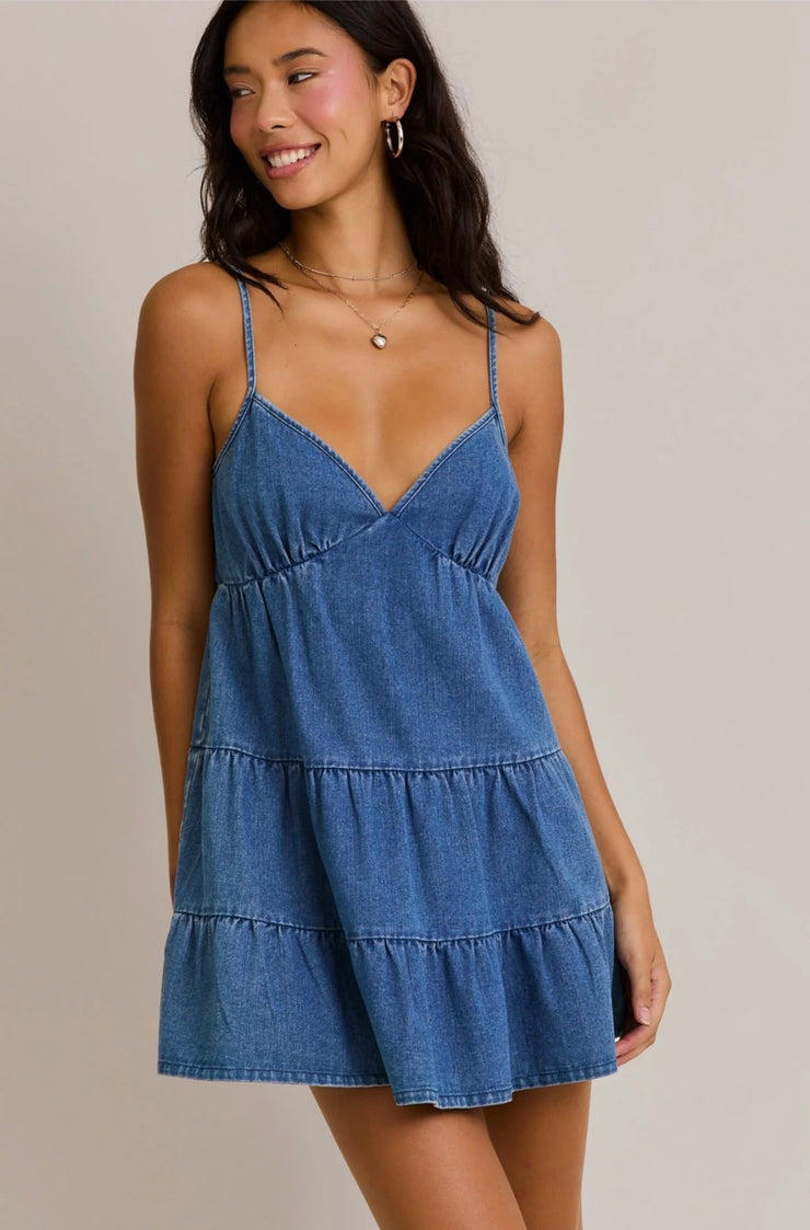 lelis denim dress Le Lis Collection - Spaghetti Strap Tiered Denim Dress