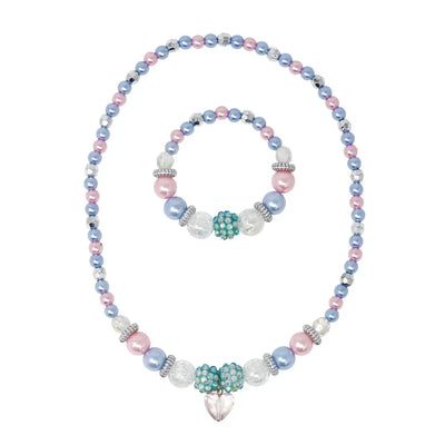 Pink Poppy - Blue Ice Princess Stretch Pearl Beaded Necklace & Bracelet Set - (NBM109) - Purple/Blue