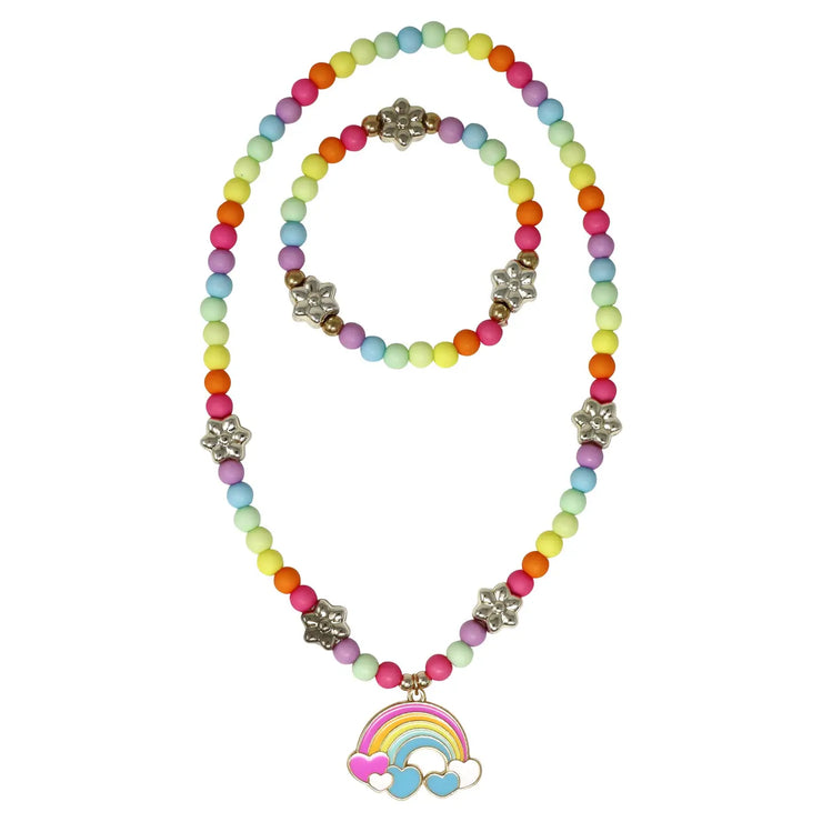 Pink Poppy - Daisy Rainbow Necklace and Bracelet Set - (NBM119) - Rainbow