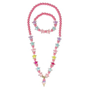 Pink Poppy - Ice Cream Charm Necklace with Bracelet Set (NBL013) - Pink