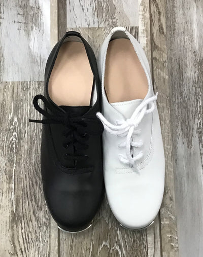 Steven’s Clogging Supplies - Ms. Stomper Clogging Shoes - Ladies (507-WITH BUCK TAPS ATTACHED) - Black/White (GSO)