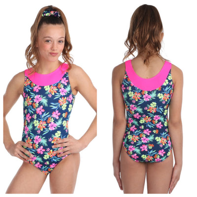 Snowflake Designs - Aloha Girls Gymnastics Leotard- Child (ALOHBLU) - Floral (GSO)