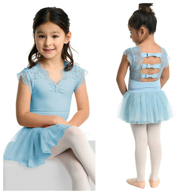 Danz N Motion - Briella Cap Sleeve Lace Dress Leotard - Child(23204C) - Ice Blue