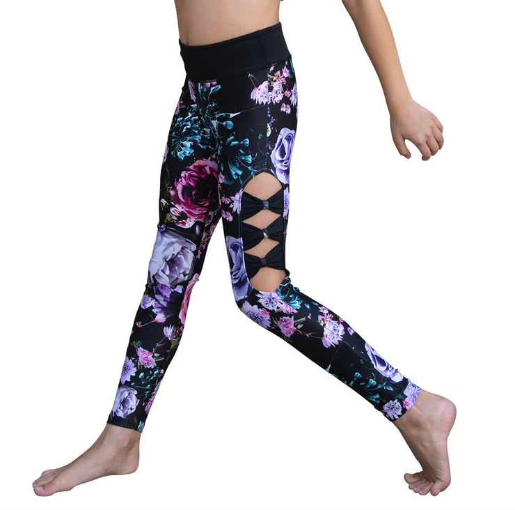 Danz N Motion - Printed Legging with Side Bows - Child/Adult (20408C/20428A) - Midnight Garden (GSO) FINAL SALE