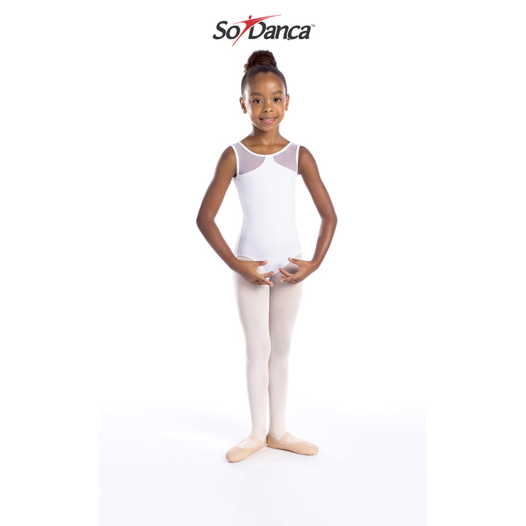 So Danca - Round Neck Mesh Panel Leotard - Child (L-1729ME) - White (GSO)