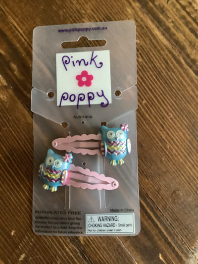 Pink Poppy - Owl Hair Clip - (HCG115) - Blue (GSO)