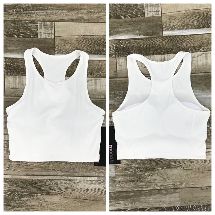 Mono B -Ribbed Racerback Cropped Active Top (AT-B0488) - White (GSO)