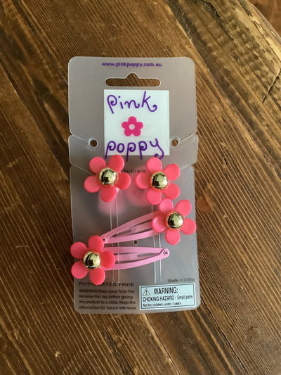 Pink Poppy - Flower Hair Ties and Barrettes - (HDG100) - Coral/Pink