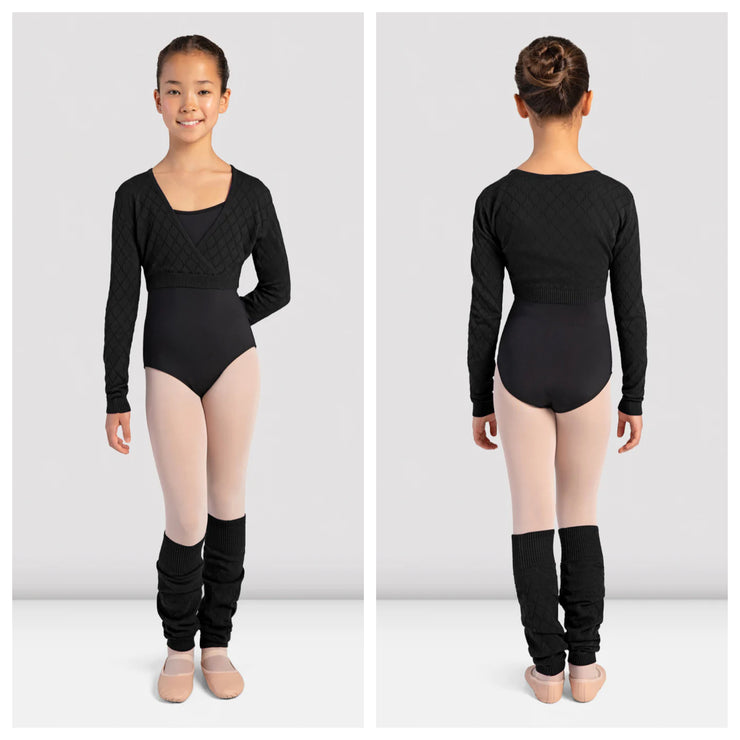 Bloch - Full Length Sleeve Knit Fixed Wrap Top - Child (CZ3149) - Black