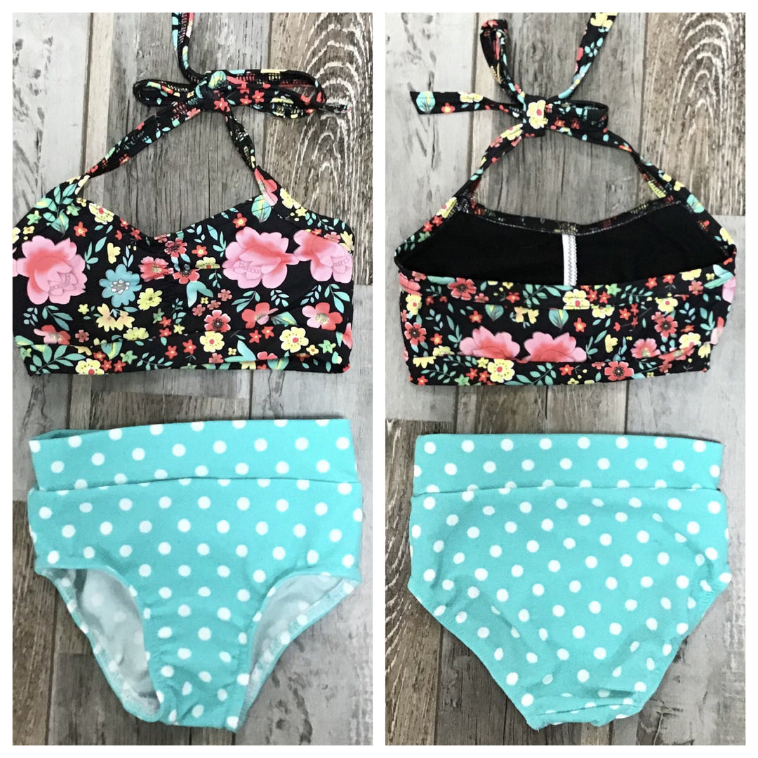 ZoëLaine - Flowers and Polka Dots Top & Brief Set - Child - Black