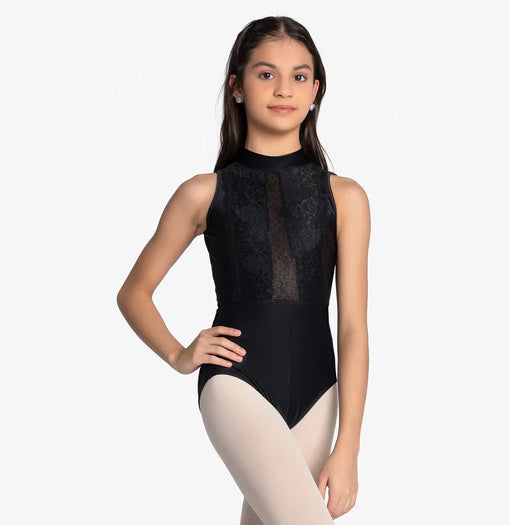 So Danca - High Neck Leotard with Floral Lace - Child/Adult (L-2387/RDE-2386) - Black (GSO)