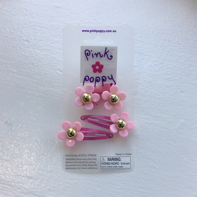 Pink Poppy - Flower Hair Ties and Barrettes - (HDG100) - Light Pink/Purple