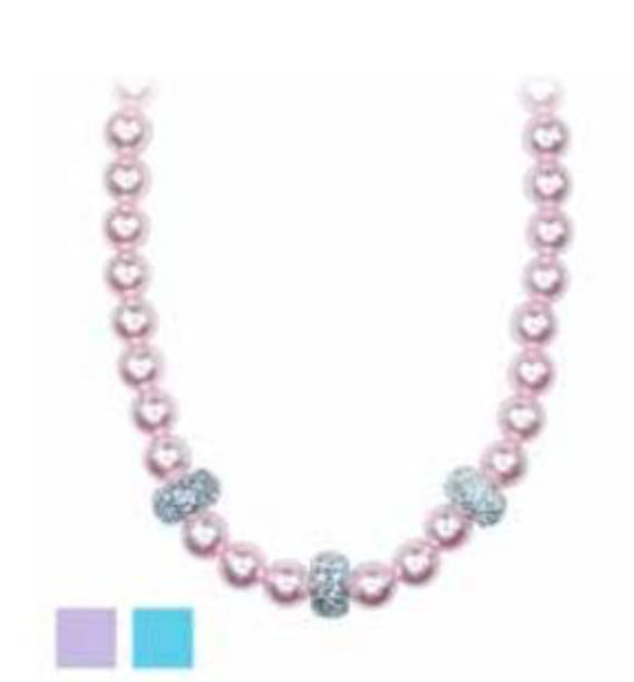 Pink Poppy - Pastel Pearl Necklace with Rhinestone Bead - (BCF-408) Blue/Cream (GSO)
