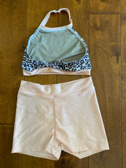 ZoëLaine - Leopard Print Halter Top with blush short set - Child FINAL SALE