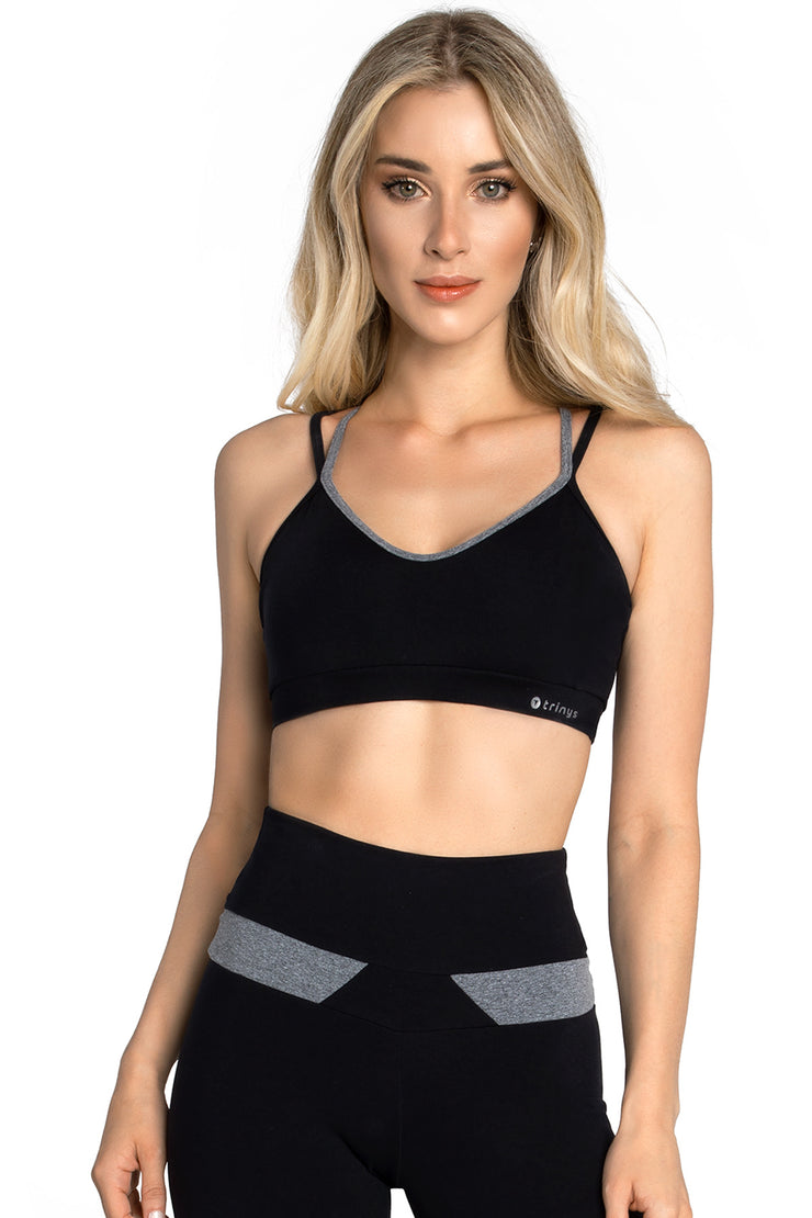 So Danca - Trinys Strappy Bra Top with Removable Padding - Adult (F-14217SP) - Black/Gray (GSO)