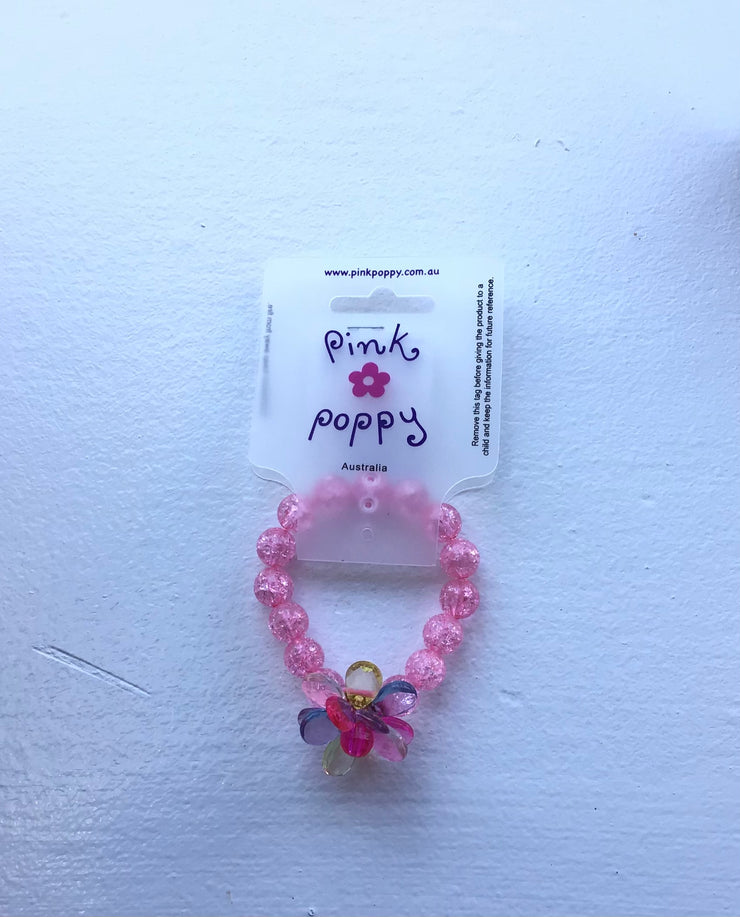 Pink Poppy - Crystal Flower Bracelet - (BCF-405) - Hot Pink